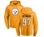 Pittsburgh Steelers #97 Cameron Heyward Gold Name & Number Logo Pullover Hoodie