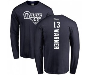 Los Angeles Rams #13 Kurt Warner Navy Blue Backer Long Sleeve T-Shirt