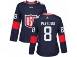 Women Adidas Team USA #8 Joe Pavelski Premier Navy Blue Away 2016 World Cup Hockey Jersey