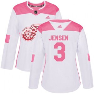Women\'s Detroit Red Wings #3 Nick Jensen Authentic White Pink Fashion NHL Jersey
