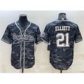 Dallas Cowboys #21 Ezekiel Elliott Gray Camo With Patch Cool Base Stitched Baseball Jersey