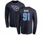 Tennessee Titans #91 Cameron Wake Navy Blue Name & Number Logo Long Sleeve T-Shirt