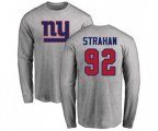 New York Giants #92 Michael Strahan Ash Name & Number Logo Long Sleeve T-Shirt