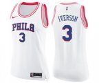 Women's Philadelphia 76ers #3 Allen Iverson Swingman White Pink Fashion Basketball Jersey