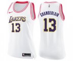 Women's Los Angeles Lakers #13 Wilt Chamberlain Swingman White Pink Fashion Basketball Jersey