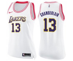 Women\'s Los Angeles Lakers #13 Wilt Chamberlain Swingman White Pink Fashion Basketball Jersey