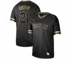 Colorado Rockies #21 Jonathan Lucroy Authentic Black Gold Fashion Baseball Jersey