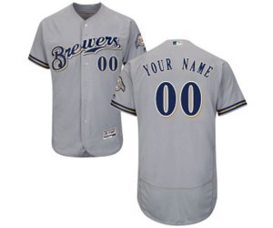 Milwaukee Brewers Customized Grey Road Flex Base Authentic Collection Baseball Jersey