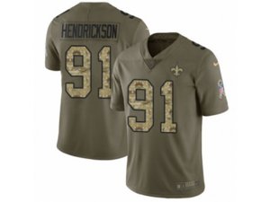 New Orleans Saints #91 Trey Hendrickson Limited Olive Camo 2017 Salute to Service NFL Jersey