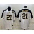 Dallas Cowboys #21 Ezekiel Elliott White Gold Edition With 1960 Patch Limited Stitched Football Jersey