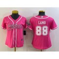 Women Dallas Cowboys #88 CeeDee Lamb Pink With Patch Cool Base Stitched Baseball Jersey
