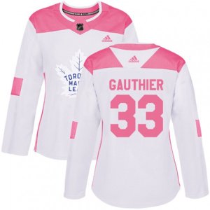 Women Toronto Maple Leafs #33 Frederik Gauthier Authentic White Pink Fashion NHL Jersey