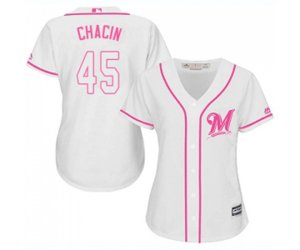 Women\'s Milwaukee Brewers #45 Jhoulys Chacin Replica White Fashion Cool Base Baseball Jersey