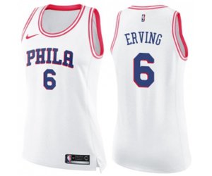 Women\'s Philadelphia 76ers #6 Julius Erving Swingman White Pink Fashion Basketball Jersey
