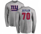 New York Giants #70 Kevin Zeitler Ash Name & Number Logo Long Sleeve T-Shirt