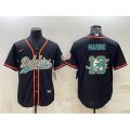 Miami Dolphins #13 Dan Marino Black Team Big Logo With Patch Cool Base Stitched Baseball Jersey