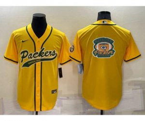 Green Bay Packers Yellow Team Big Logo With Patch Cool Base Stitched Baseball Jersey