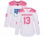 Women Adidas New York Rangers #13 Sergei Nemchinov Authentic White Pink Fashion NHL Jersey