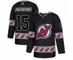 New Jersey Devils #15 Jamie Langenbrunner Authentic Black Team Logo Fashion Hockey Jersey