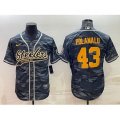 Pittsburgh Steelers #43 Troy Polamalu Grey Navy Camo With Patch Cool Base Stitched Baseball Jersey