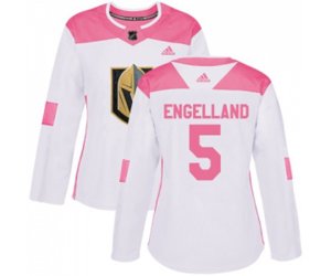 Women Vegas Golden Knights #5 Deryk Engelland Authentic White Pink Fashion NHL Jersey