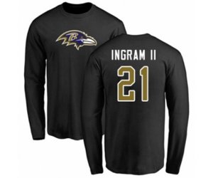 Baltimore Ravens #21 Mark Ingram II Black Name & Number Logo Long Sleeve T-Shirt