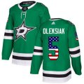 Dallas Stars #5 Jamie Oleksiak Authentic Green USA Flag Fashion NHL Jersey