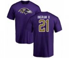 Baltimore Ravens #21 Mark Ingram II Purple Name & Number Logo T-Shirt