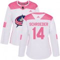 Women's Columbus Blue Jackets #14 Jordan Schroeder Authentic White Pink Fashion NHL Jersey