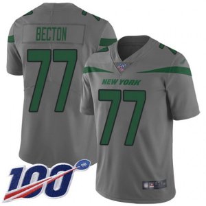 New York Jets #77 Mekhi Becton Gray Stitched Limited Inverted Legend 100th Season Jersey