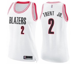 Women\'s Portland Trail Blazers #2 Gary Trent Jr. Swingman White Pink Fashion Basketball Jersey