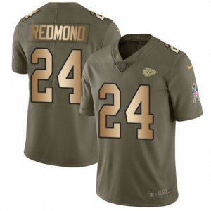 Kansas City Chiefs #24 Will Redmond Limited Olive Gold 2017 Salute to Service NFL Jersey
