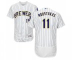 Milwaukee Brewers #11 Mike Moustakas White Home Flex Base Authentic Collection Baseball Jersey