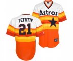 Houston Astros #21 Andy Pettitte Authentic White Orange Throwback Baseball Jersey