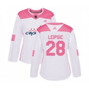 Women\'s Washington Capitals #28 Brendan Leipsic Authentic White Pink Fashion Hockey Jersey