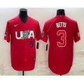 USA Baseball #3 Mookie Betts Number 2023 Red World Classic Stitched Jersey1