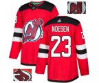 New Jersey Devils #23 Stefan Noesen Authentic Red Fashion Gold Hockey Jersey