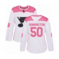 Women St. Louis Blues #50 Jordan Binnington Authentic White Pink Fashion Hockey Jersey