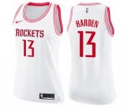 Women's Houston Rockets #13 James Harden Swingman White Pink Fashion Basketball Jersey