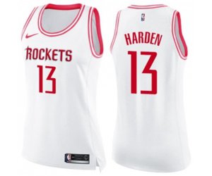 Women\'s Houston Rockets #13 James Harden Swingman White Pink Fashion Basketball Jersey