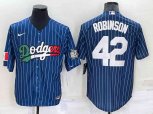Los Angeles Dodgers #42 Jackie Robinson Navy Blue Pinstripe 2020 World Series Cool Base Nike Jersey