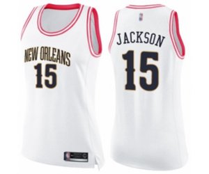 Women\'s New Orleans Pelicans #15 Frank Jackson Swingman White Pink Fashion Basketball Jersey