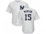 New York Yankees #15 Thurman Munson Authentic White Team Logo Fashion MLB Jersey