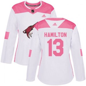 Women Arizona Coyotes #13 Freddie Hamilton Authentic White Pink Fashion NHL Jersey
