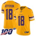 Minnesota Vikings #18 Justin Jefferson Gold Stitched NFL Limited Inverted Legend 100th Season Jersey