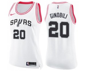 Women\'s San Antonio Spurs #20 Manu Ginobili Swingman White Pink Fashion Basketball Jersey