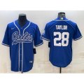 Indianapolis Colts #28 Jonathan Taylor Blue With Patch Cool Base Stitched Baseball Jersey