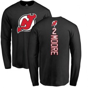 New Jersey Devils #2 John Moore Black Backer Long Sleeve T-Shirt