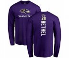 Baltimore Ravens #28 Justin Bethel Purple Backer Long Sleeve T-Shirt