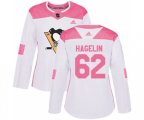 Women Adidas Pittsburgh Penguins #62 Carl Hagelin Authentic White Pink Fashion NHL Jersey
